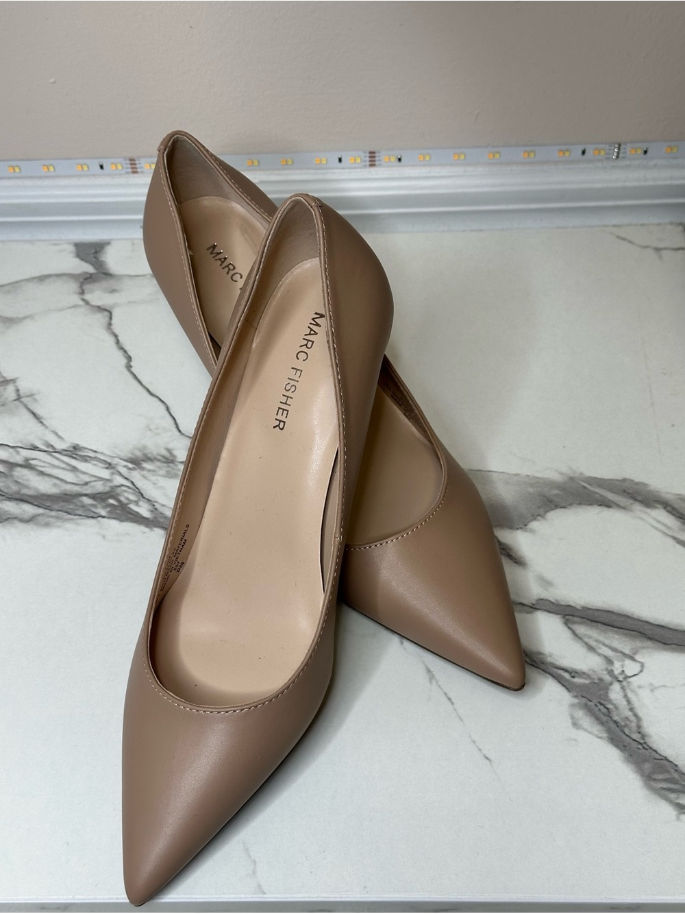 Marc Fisher Pointed Toe Pumps in Taupe Nude